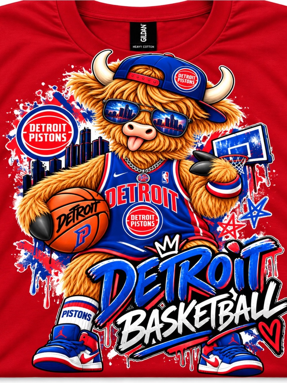 Red Graphic Tee with Basketball Mascot